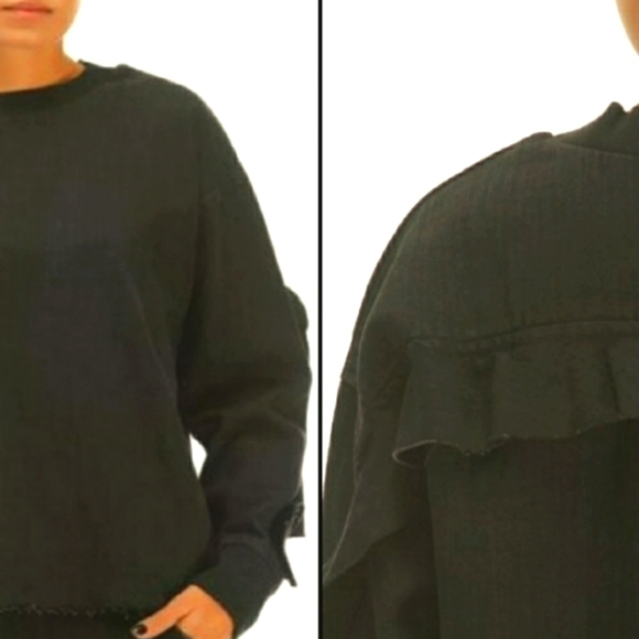 ZARA Black Raw Hem Denim Ruffle Top! - Picture 1 of 5